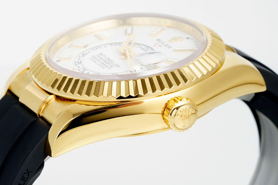 Rolex Sky-Dweller 42mm Gold Case White Dial Rubber Strap