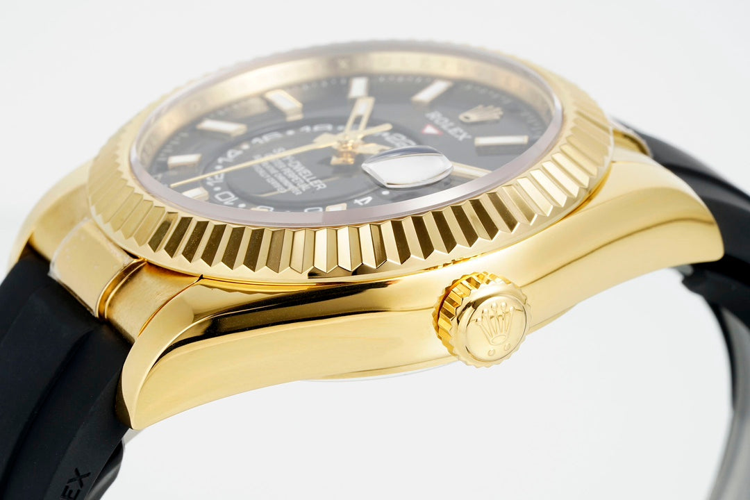 Rolex Sky-Dweller 42mm Gold Case Black Dial Rubber Strap