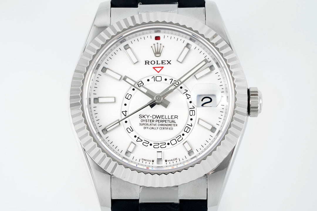 Rolex Sky-Dweller 42mm Stainless Steel Case White Dial Rubber Strap