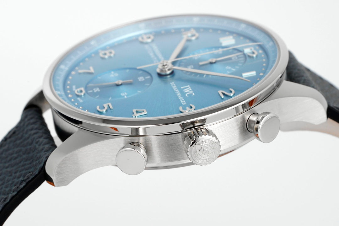 IWC Portuguese 41mm Blue Dial Steel Case Black Blue Leather Strap