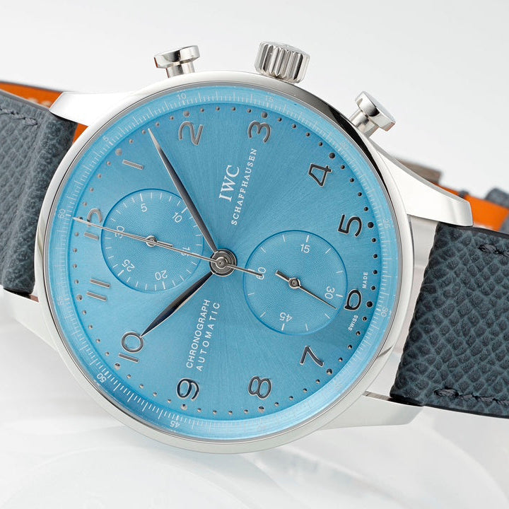IWC Portuguese 41mm Blue Dial Steel Case Black Blue Leather Strap