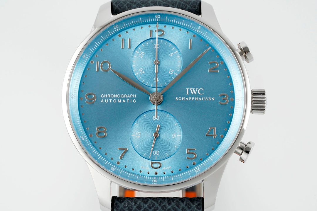 IWC Portuguese 41mm Blue Dial Steel Case Black Blue Leather Strap