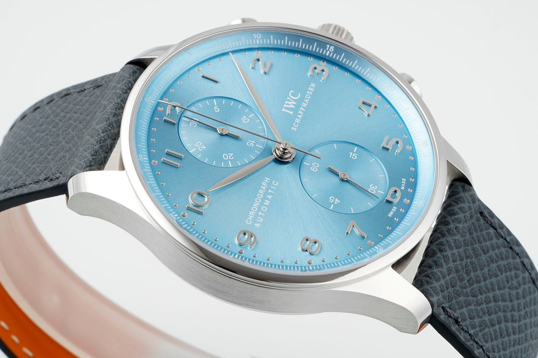 IWC Portuguese 41mm Blue Dial Steel Case Black Blue Leather Strap