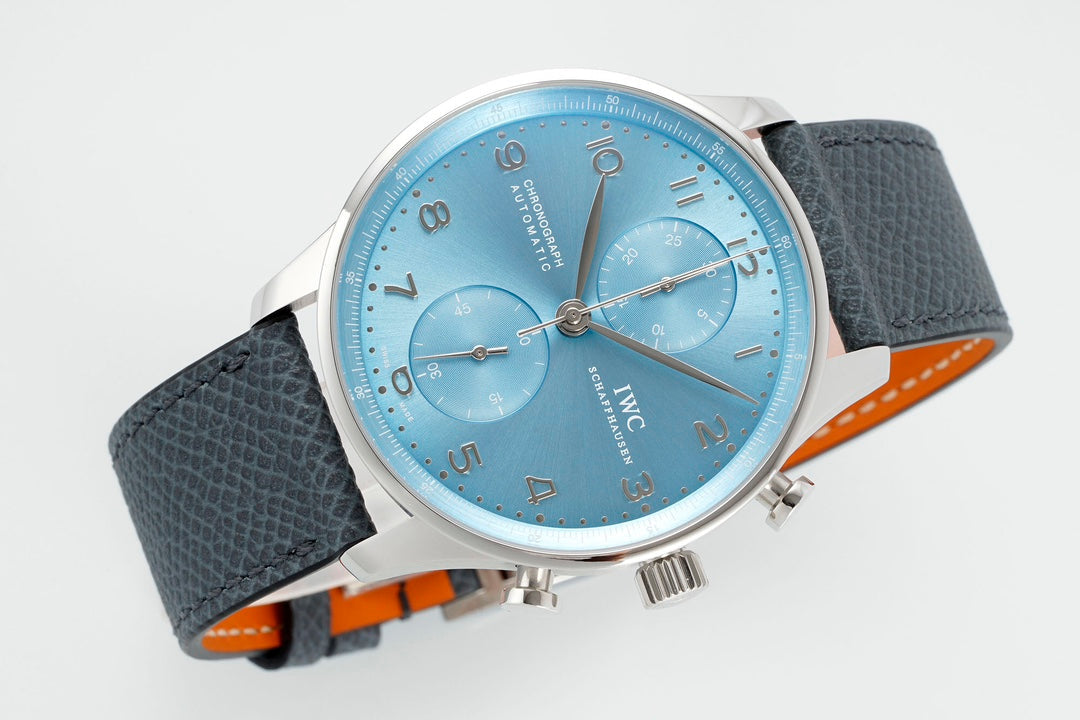 IWC Portuguese 41mm Blue Dial Steel Case Black Blue Leather Strap