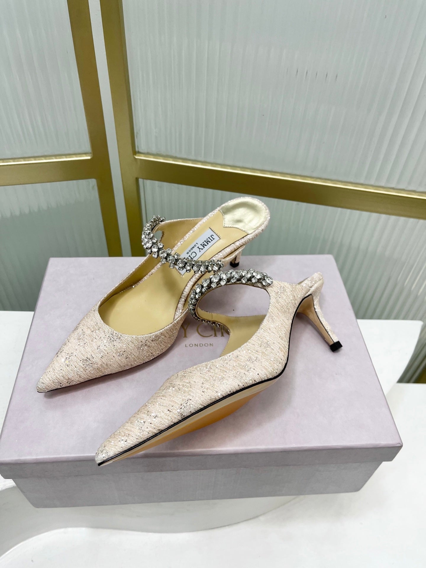 Jimmy 26s Heel Mules 65 Beige Sequins Sheepskin Diamond 605943