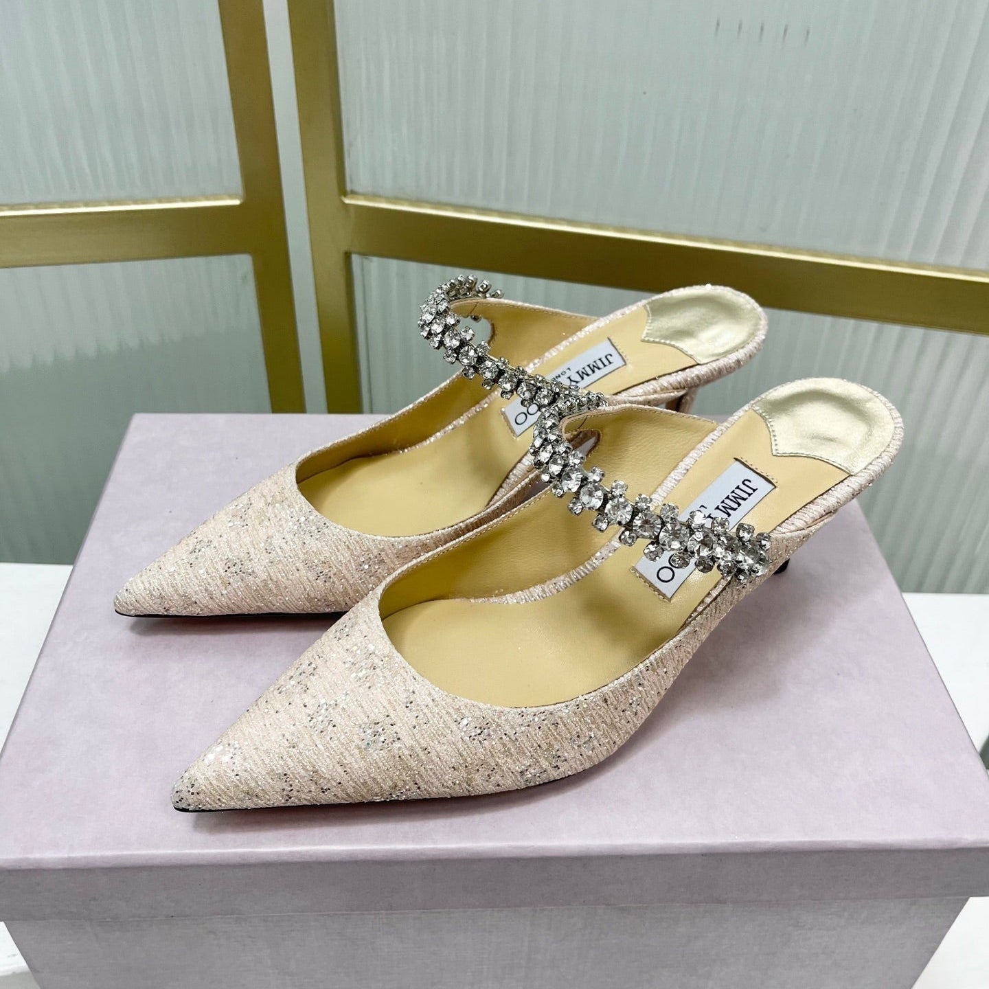 Jimmy 26s Heel Mules 65 Beige Sequins Sheepskin Diamond 605943