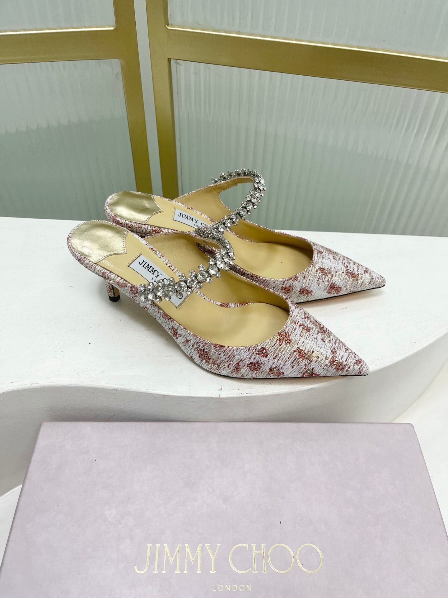 Jimmy 26s Heel Mules 65 White Red Sequins Sheepskin Diamond 605944