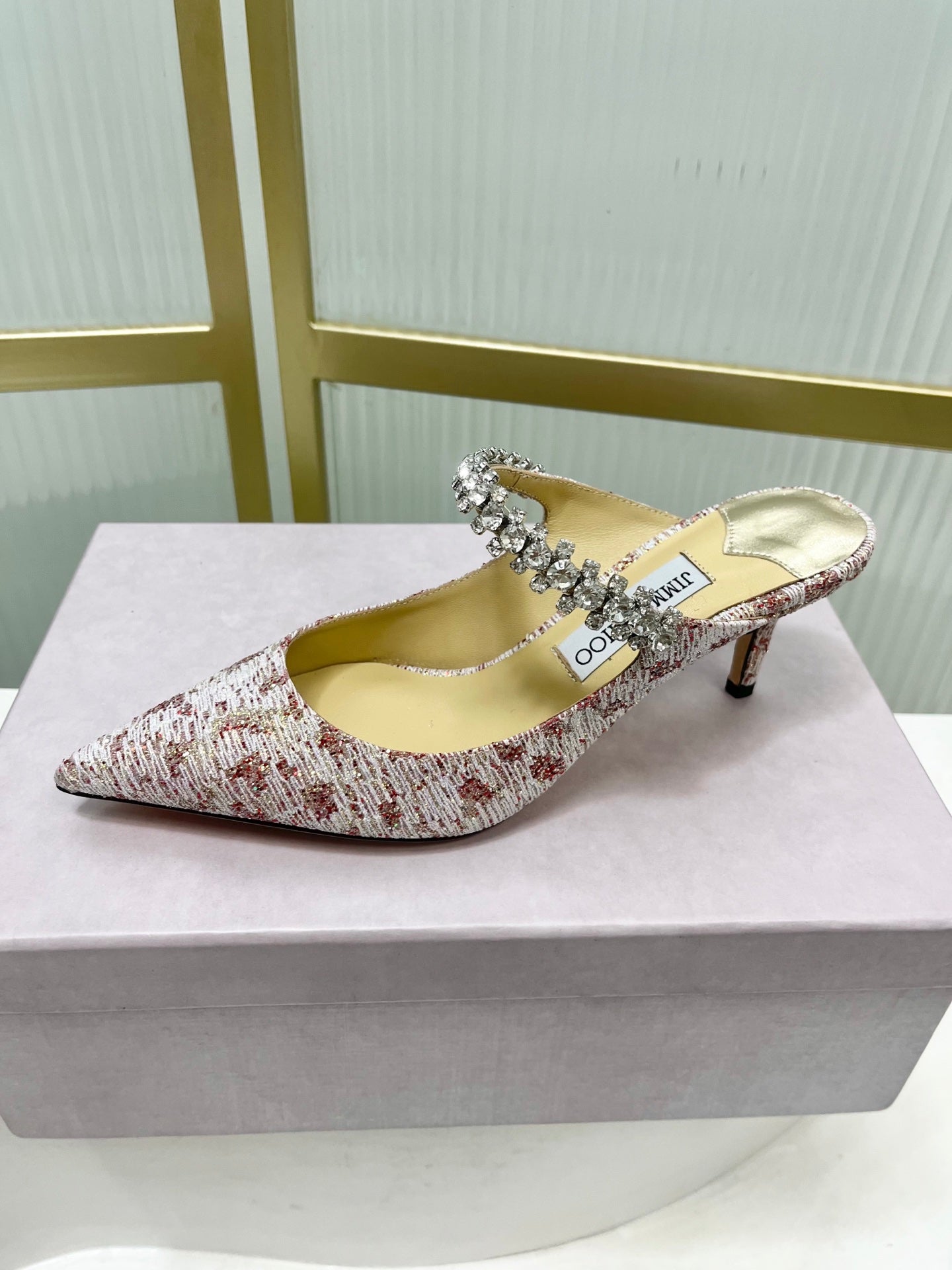Jimmy 26s Heel Mules 65 White Red Sequins Sheepskin Diamond 605944