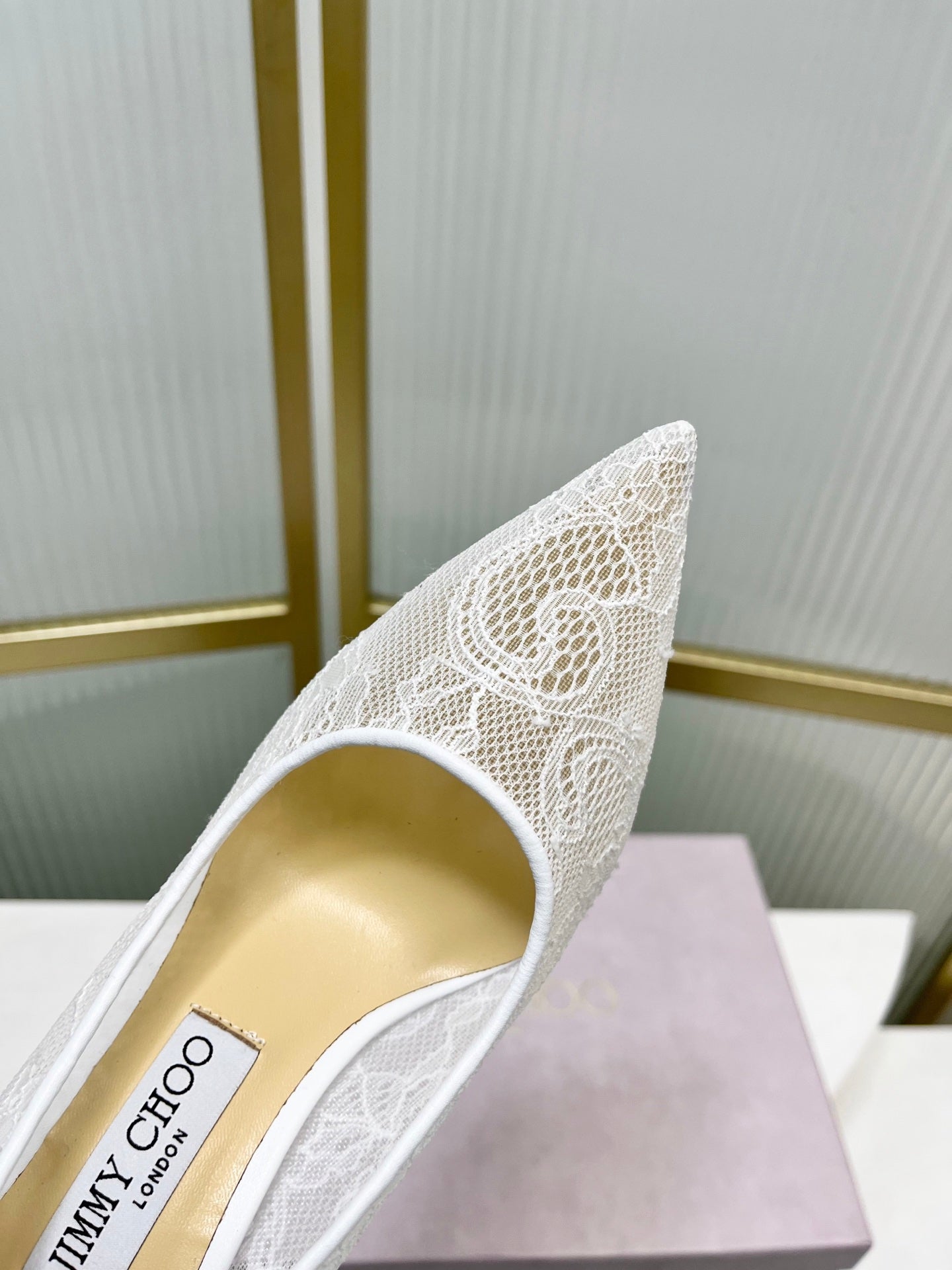 Jimmy 26s Heel Pump 85 White Beige Lace Sheepskin 605947