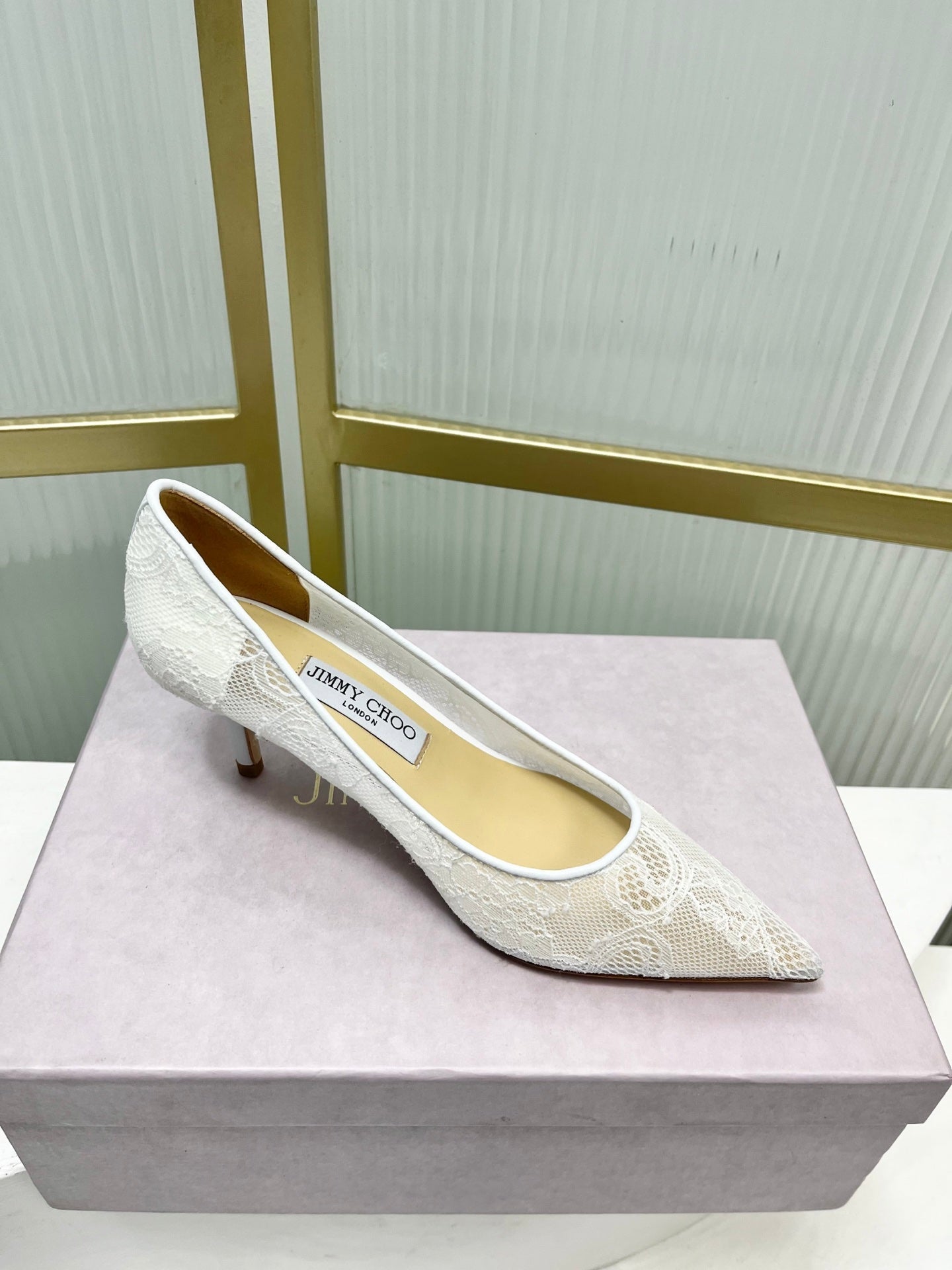Jimmy 26s Heel Pump 65 White Beige Lace Sheepskin 605949