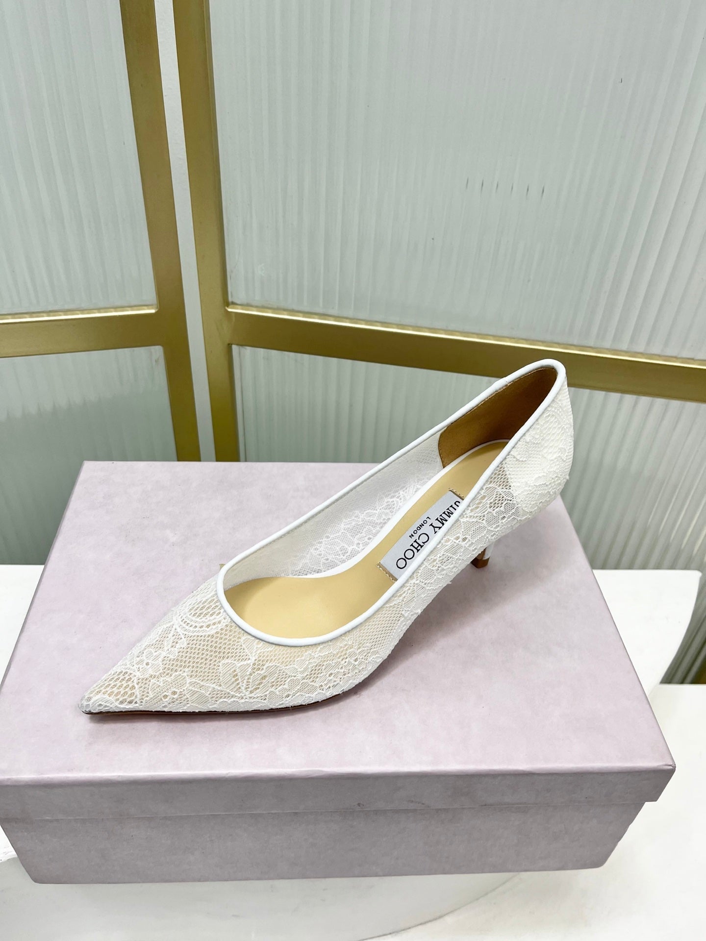 Jimmy 26s Heel Pump 65 White Beige Lace Sheepskin 605949