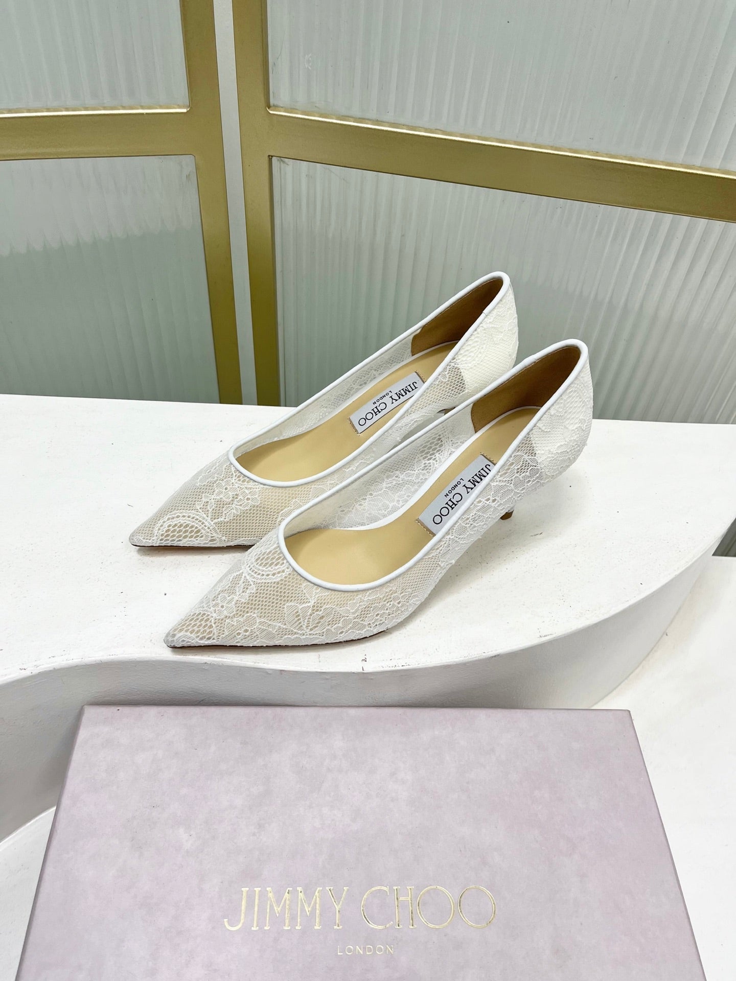 Jimmy 26s Heel Pump 65 White Beige Lace Sheepskin 605949
