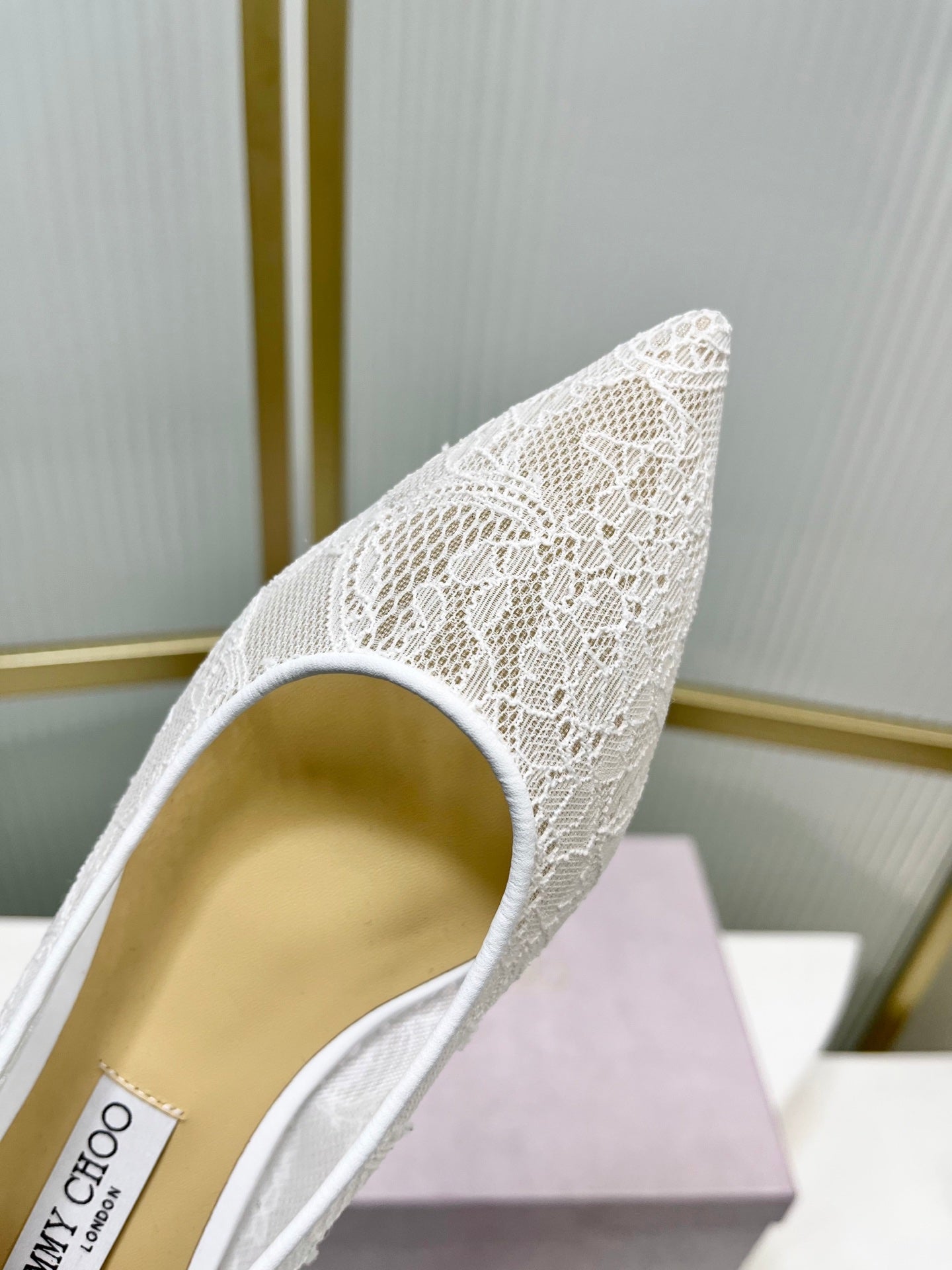 Jimmy 26s Ballet Flats White Beige Lace Sheepskin 605949