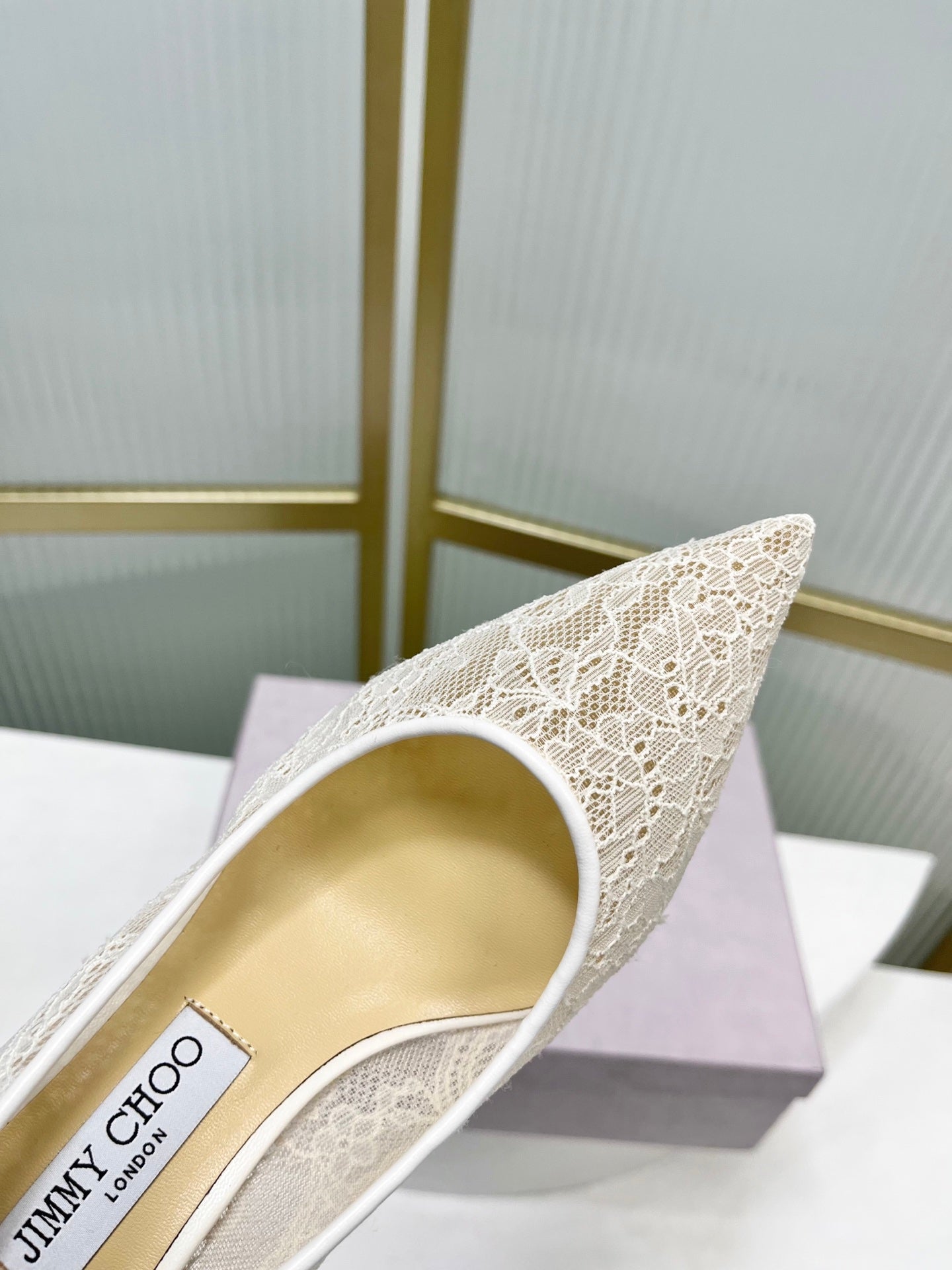 Jimmy 26s  Heel Pump 65 Ivory Beige Lace Sheepskin 605951