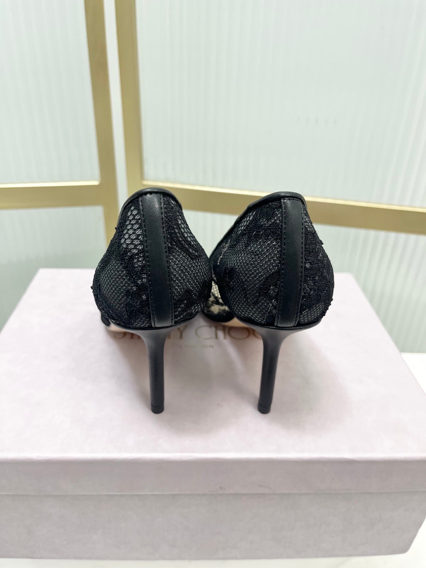 Jimmy 26s Heel Pump 85 Black Beige Lace Sheepskin 605953