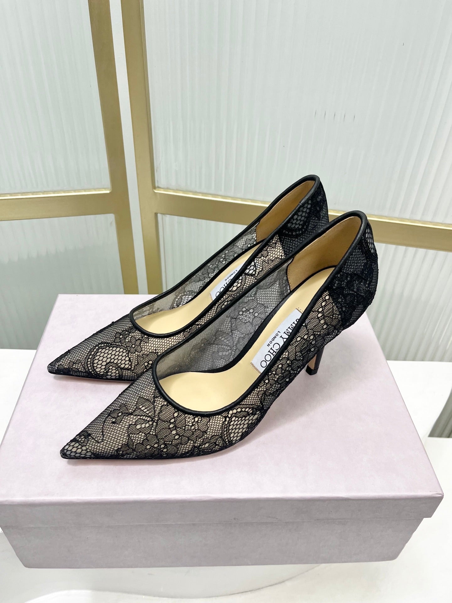 Jimmy 26s Heel Pump 85 Black Beige Lace Sheepskin 605953