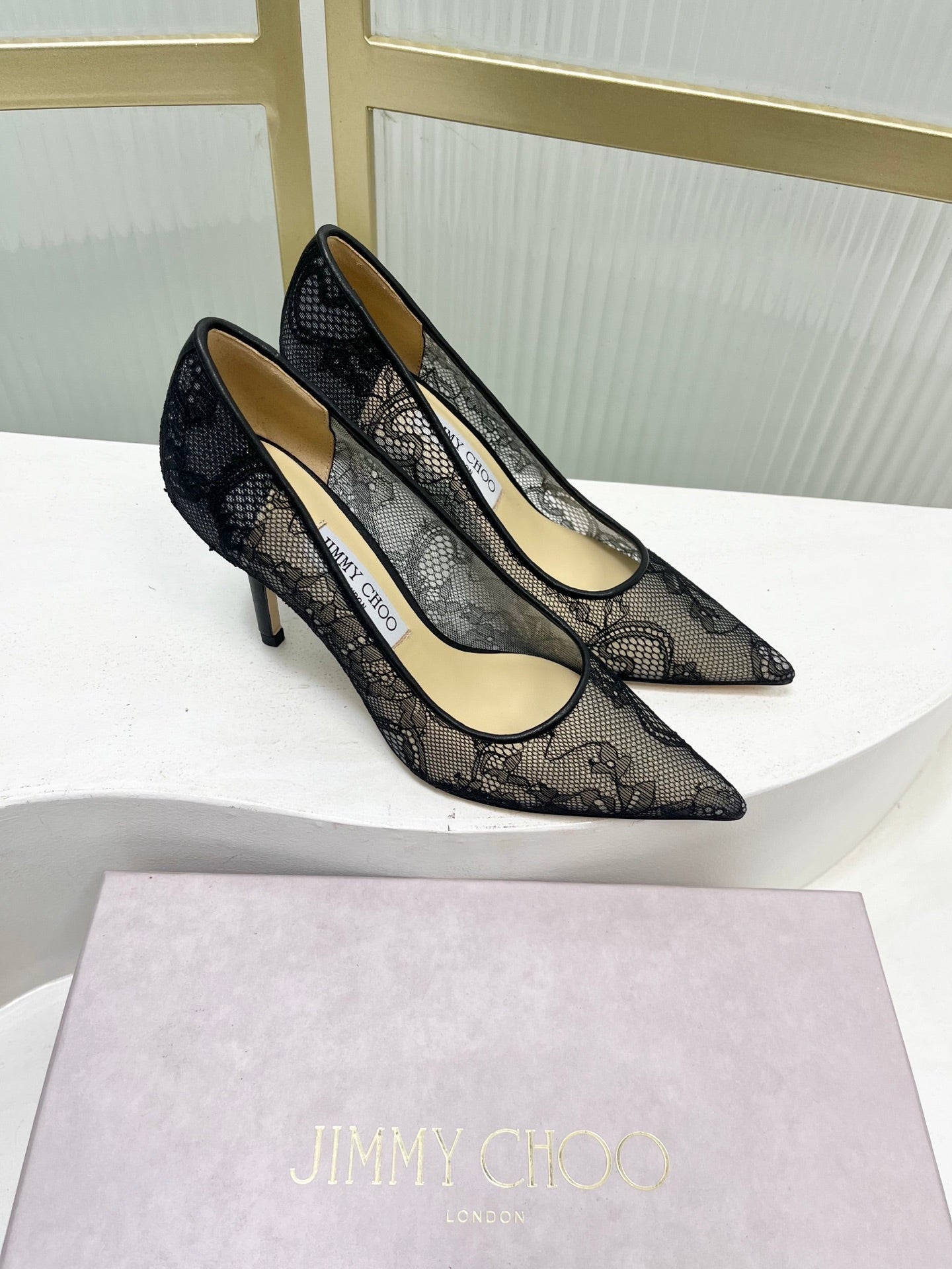 Jimmy 26s Heel Pump 85 Black Beige Lace Sheepskin 605953