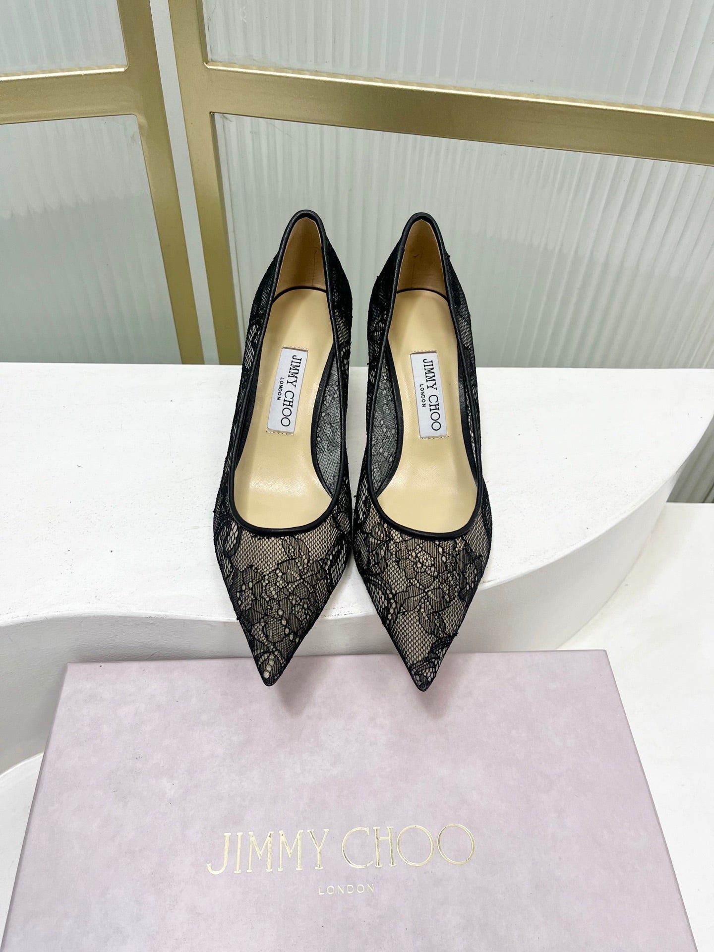 Jimmy 26s Heel Pump 65 Black Beige Lace Sheepskin 605954