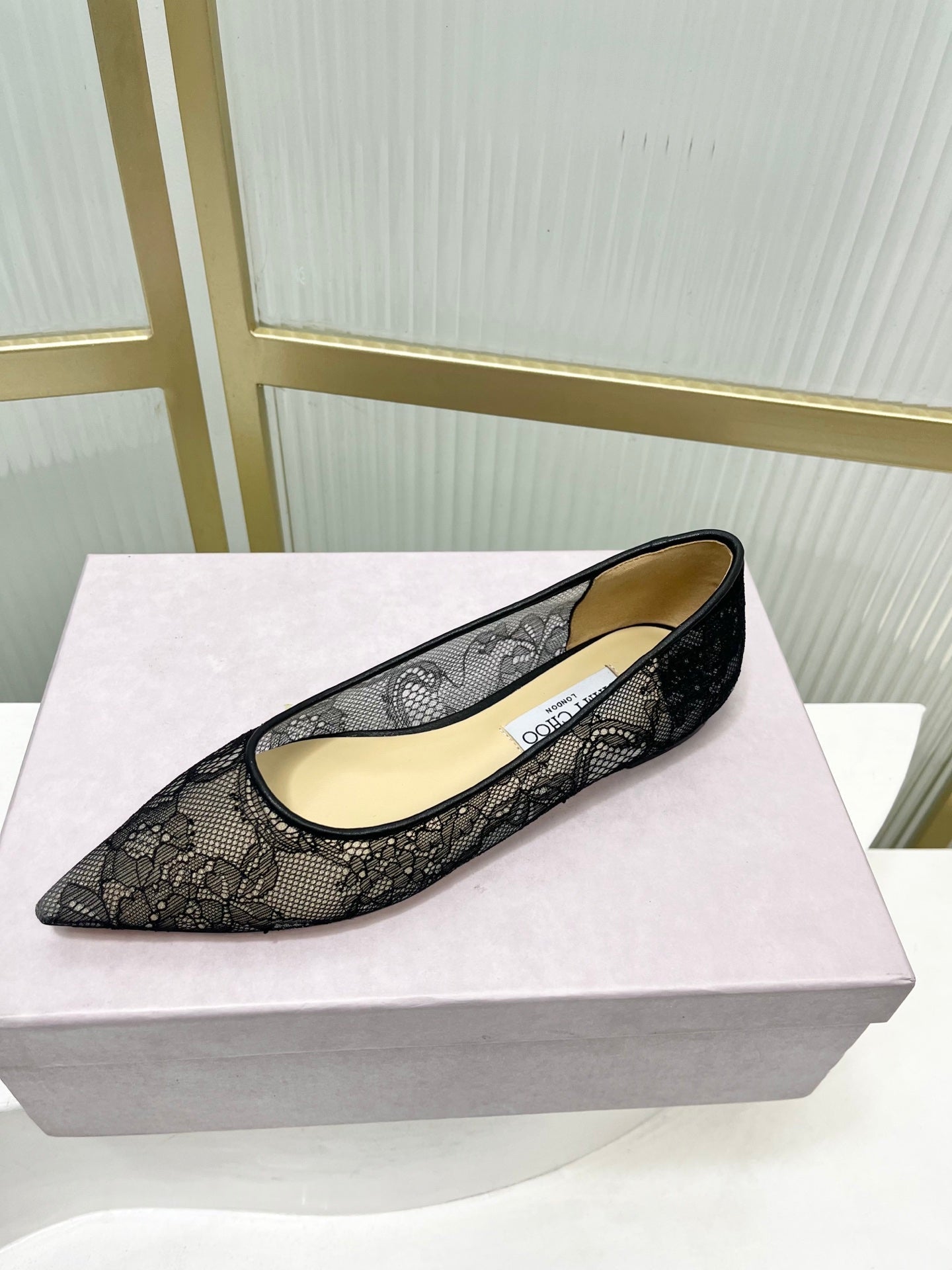 Jimmy 26s Ballet Flats Black Beige Lace Sheepskin 605955