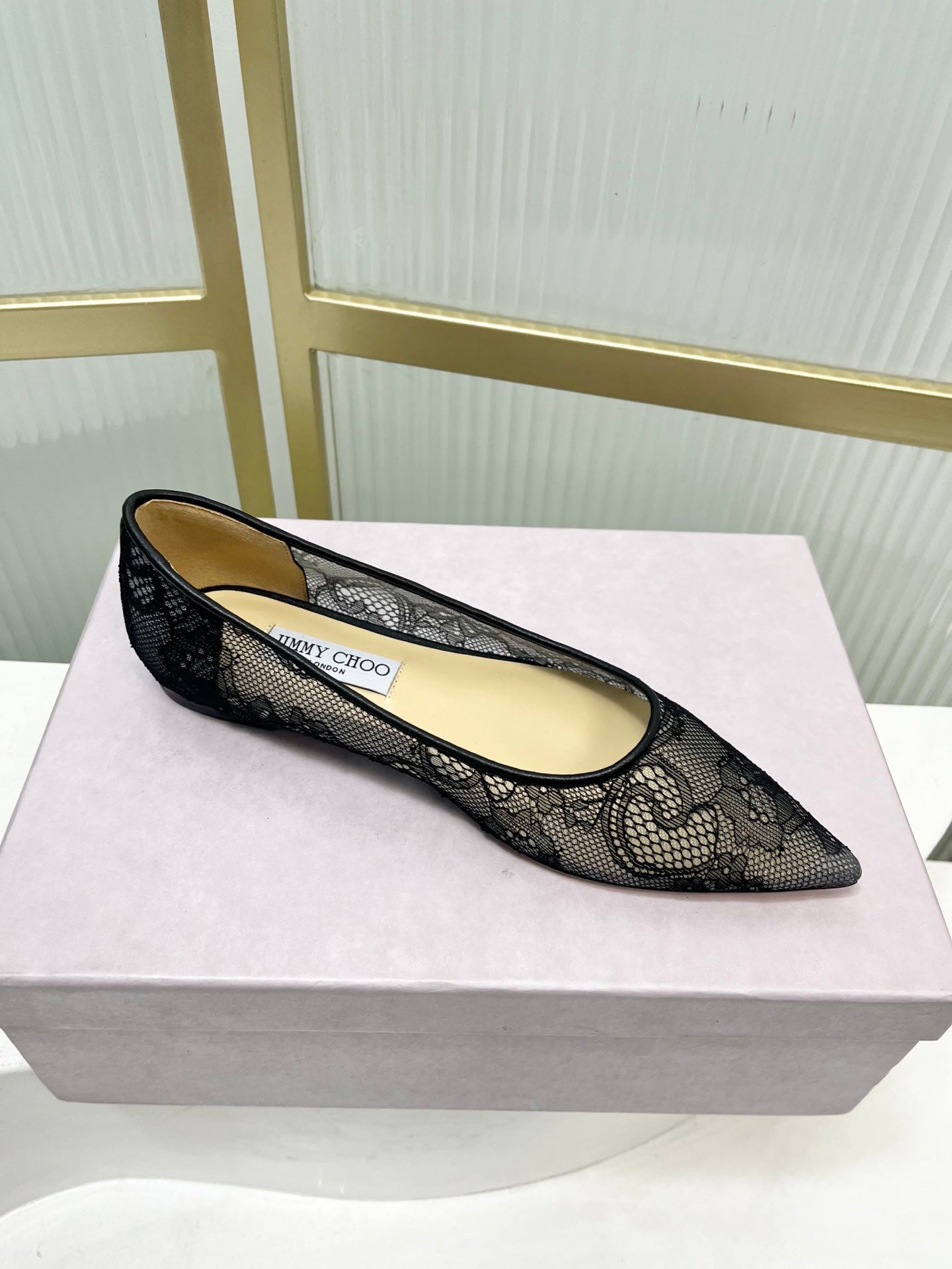 Jimmy 26s Ballet Flats Black Beige Lace Sheepskin 605955