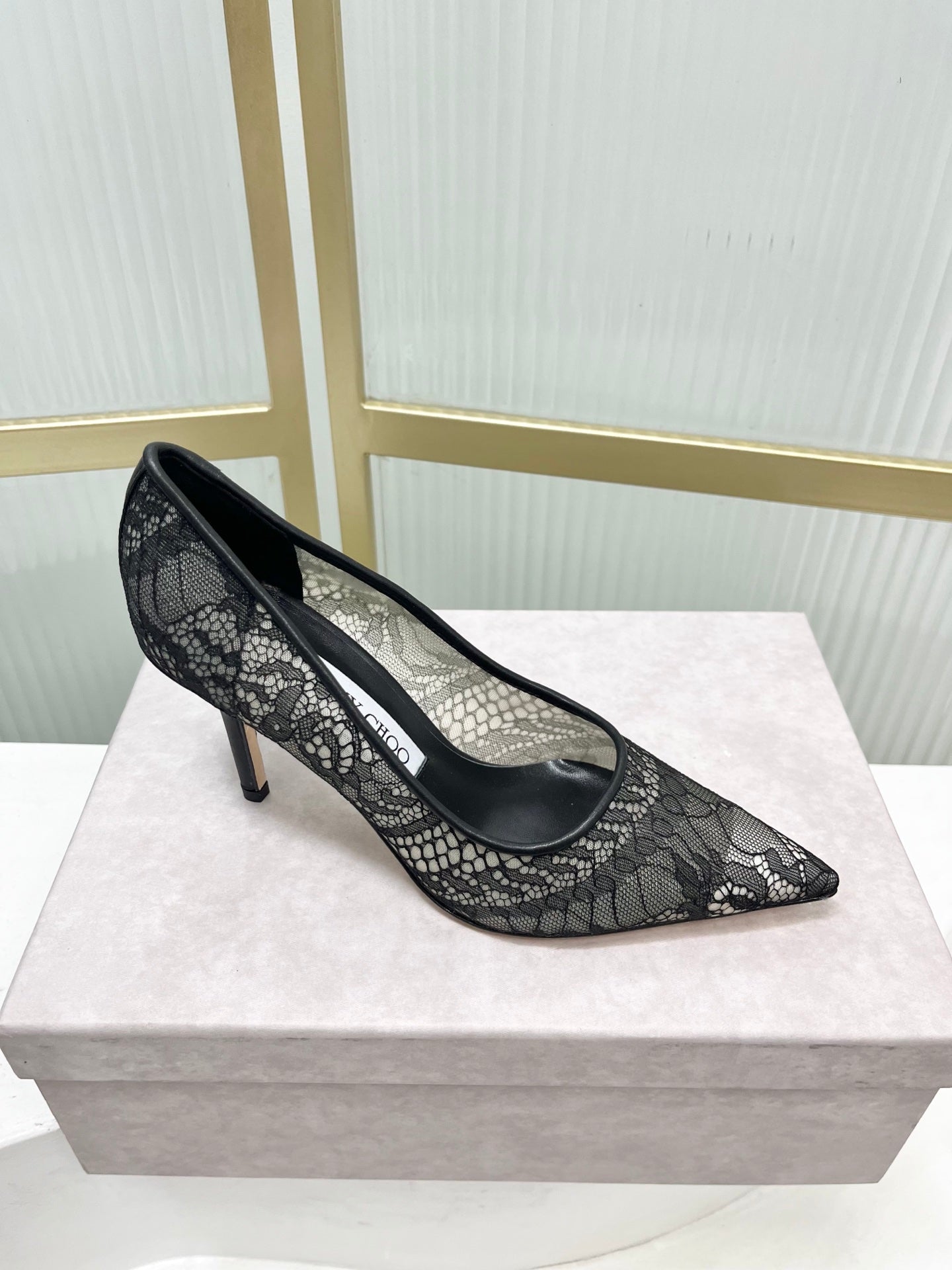 Jimmy 26s High Heel Pump 85 Black Lace Sheepskin 605956