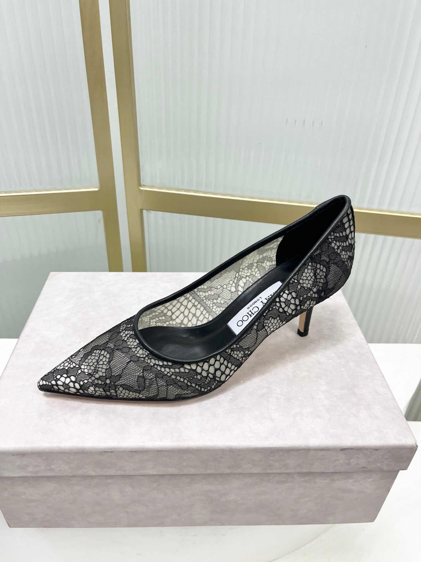 Jimmy 26s High Heel Pump 65 Black Lace Sheepskin 605957