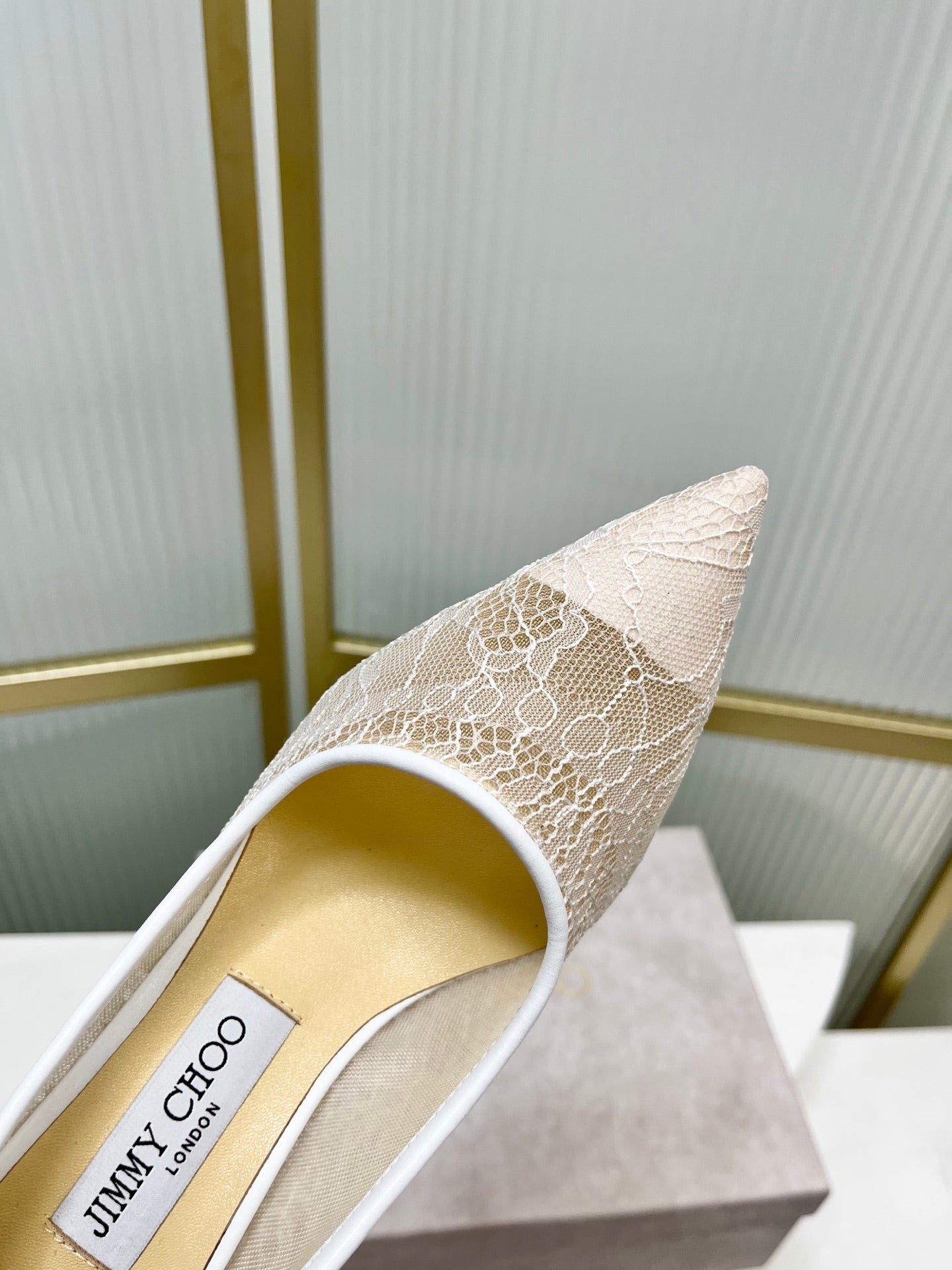 Jimmy 26s Heel Pump 85 White Beige Lace Sheepskin 605960
