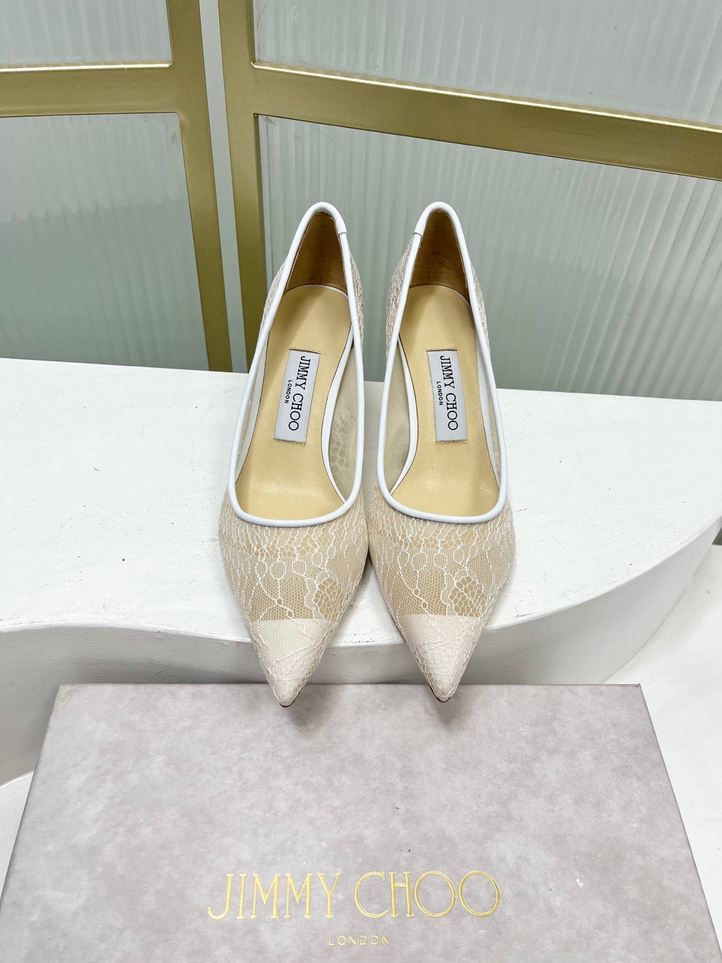 Jimmy 26s Heel Pump 65 White Beige Lace Sheepskin 605961