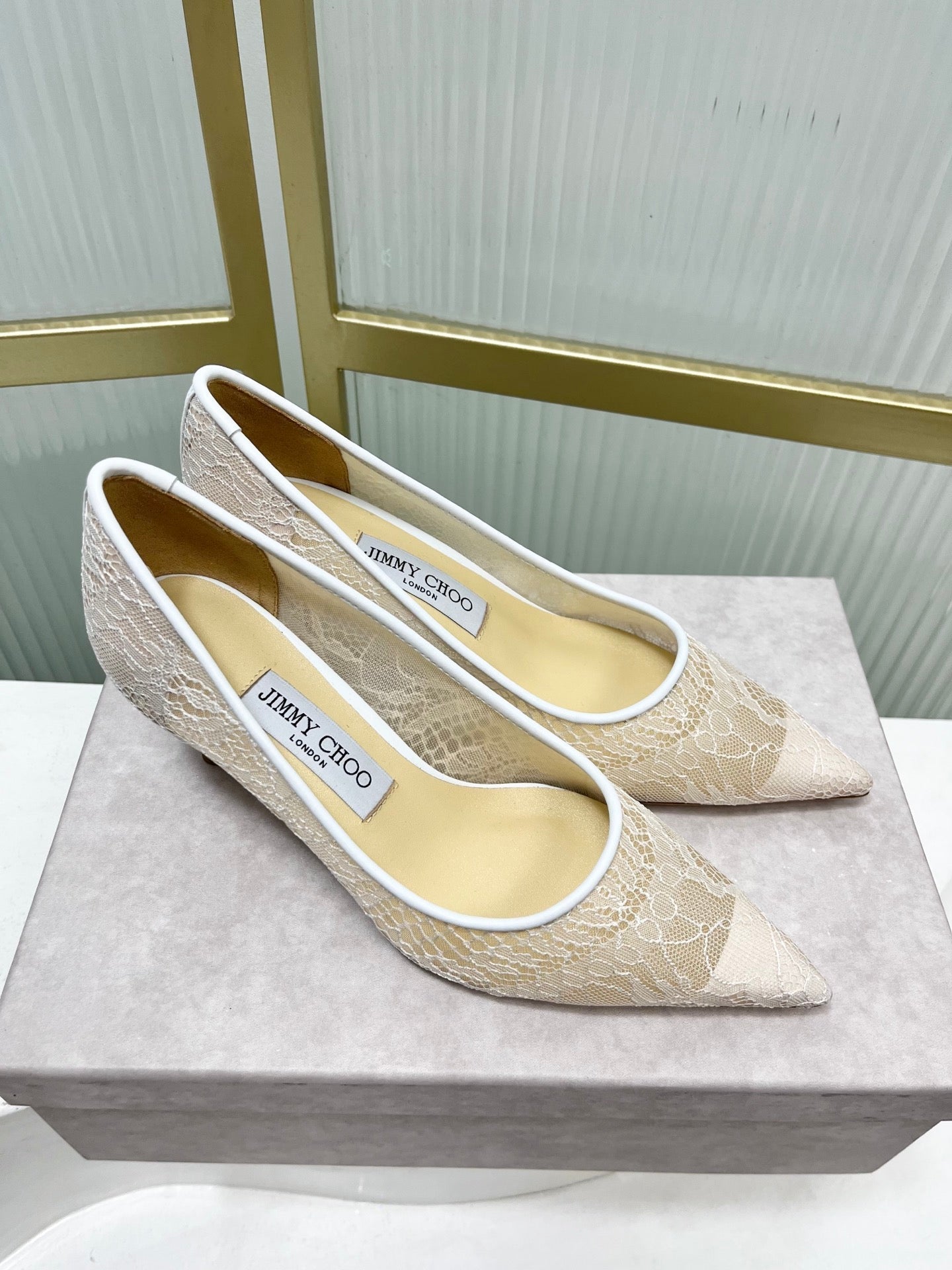 Jimmy 26s Heel Pump 65 White Beige Lace Sheepskin 605961