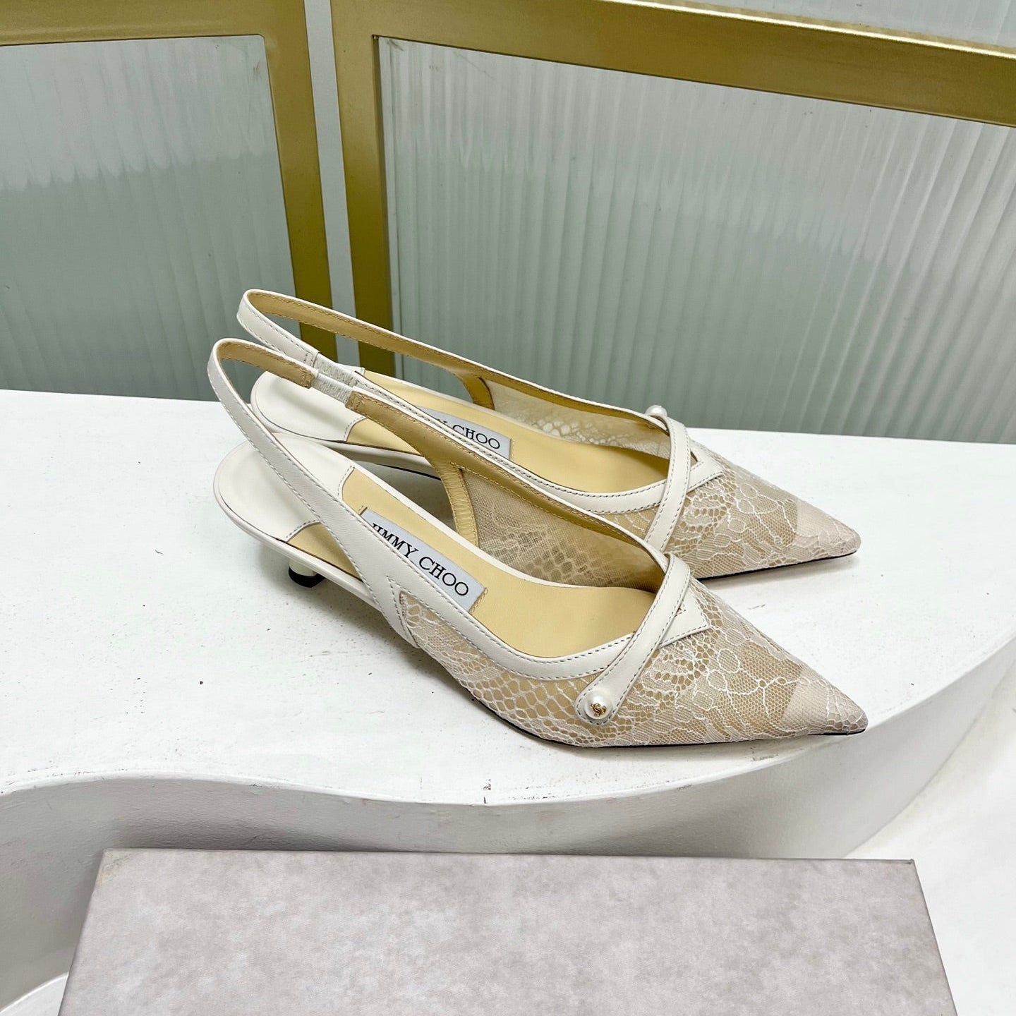 Jimmy 26s Slingback 45 White Beige Lace Sheepskin 605963