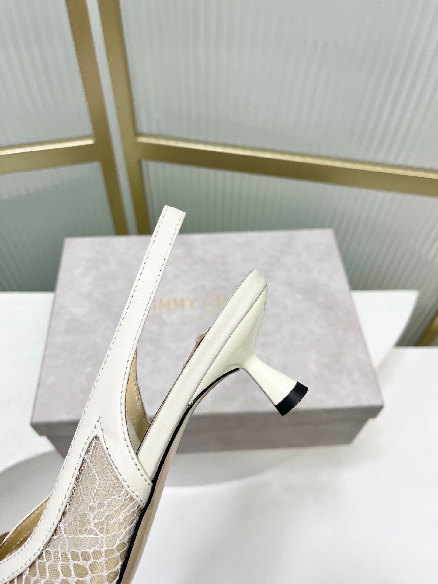 Jimmy 26s Slingback 45 White Beige Lace Sheepskin 605963