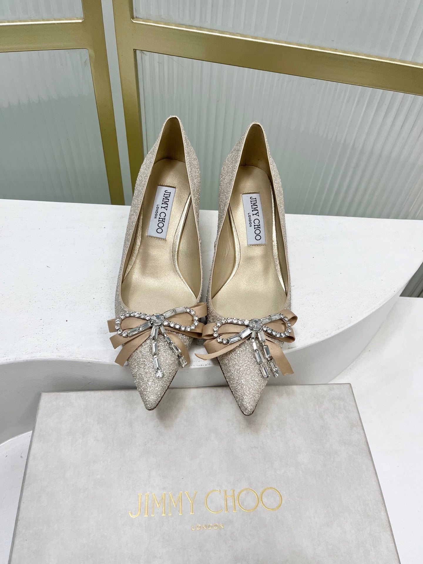 Jimmy 26s Pointed Toe Pump 55 Gold Glitter Cowhide 605969