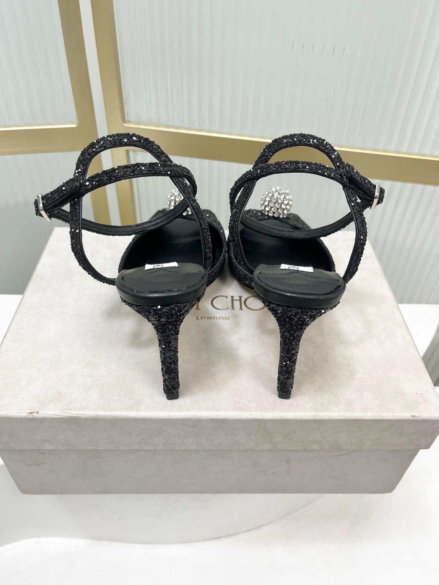 Jimmy 26s Peep-Toe High Heels  85 Black Lace Sheepskin 605975