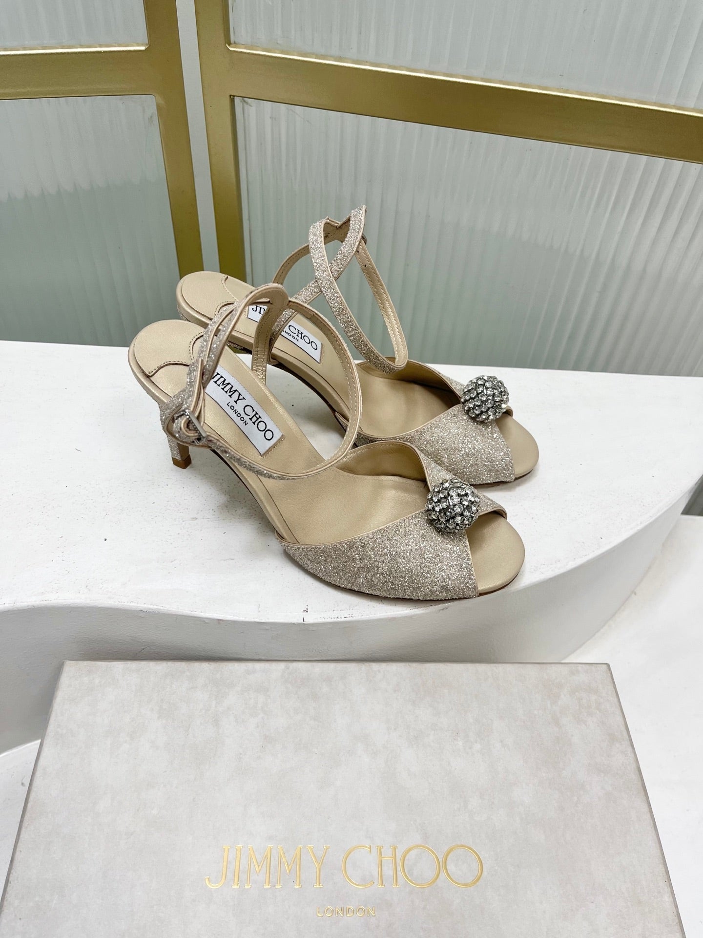 Jimmy 26s Peep-Toe High Heels  85 Beige Lace Sheepskin 605976