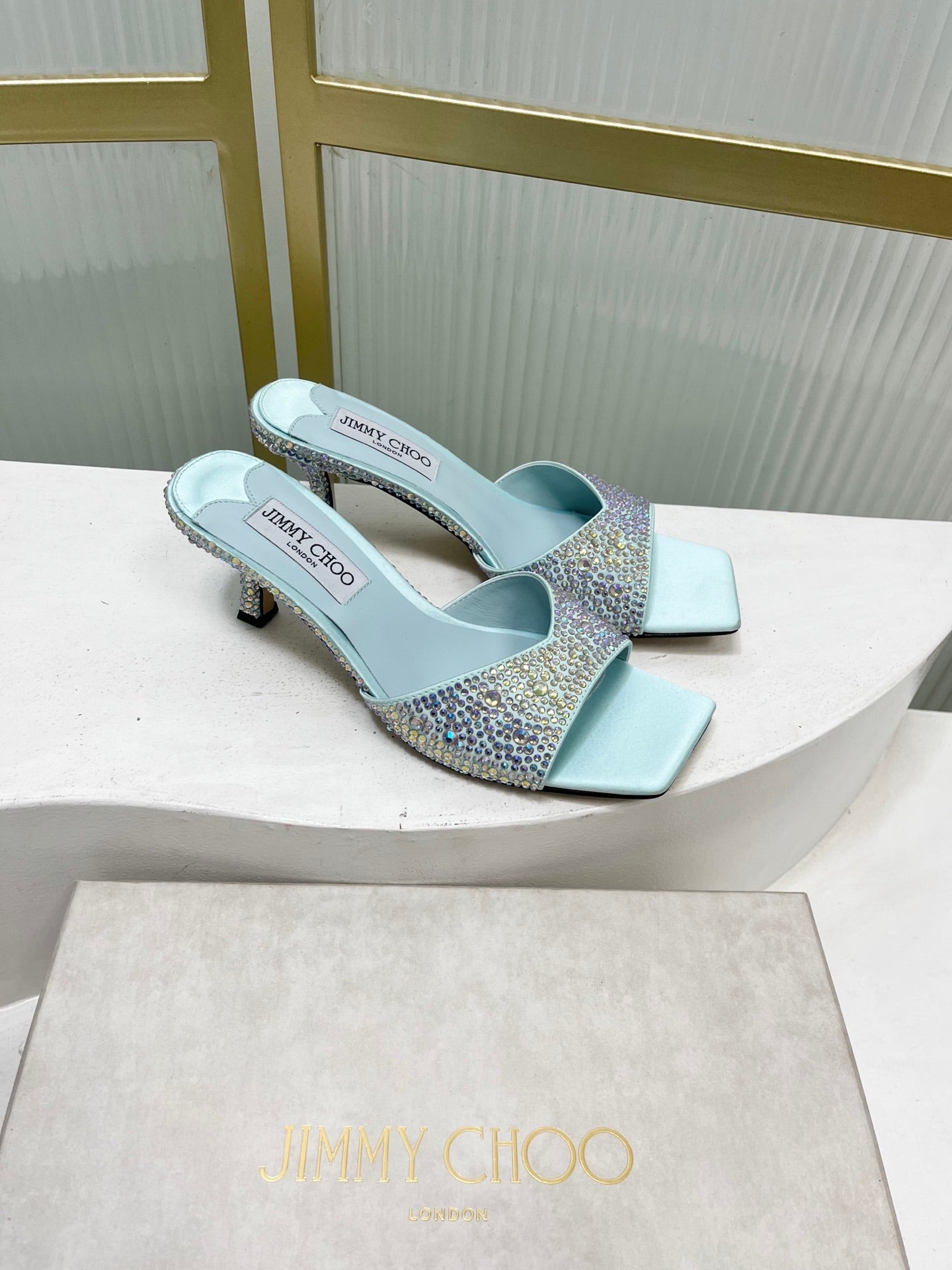 Jimmy 26s High-Heeled Slippers 65 Pastel Blue Diamond Sheepskin  605978