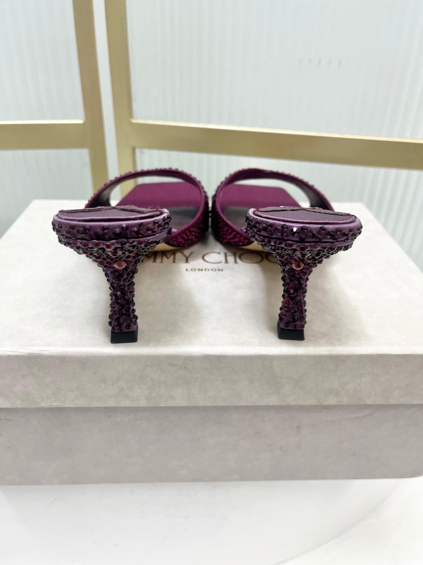 Jimmy 26s High-Heeled Slippers 65 Purple Diamond Sheepskin  605979