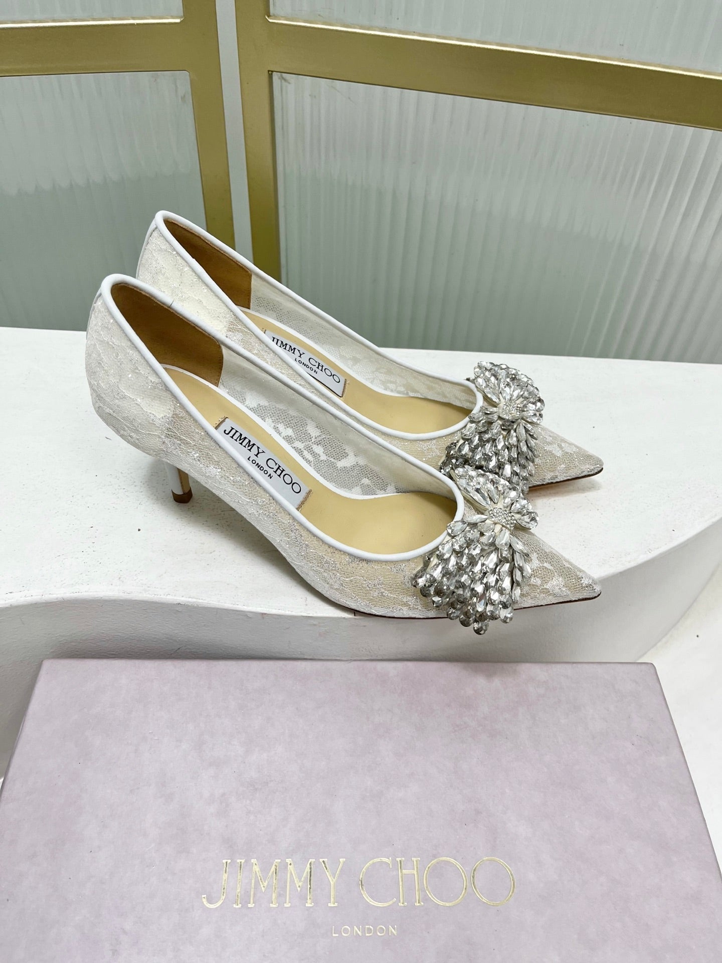 Jimmy 26s High Heels 65 White Imported Lace Sheepskin 605984