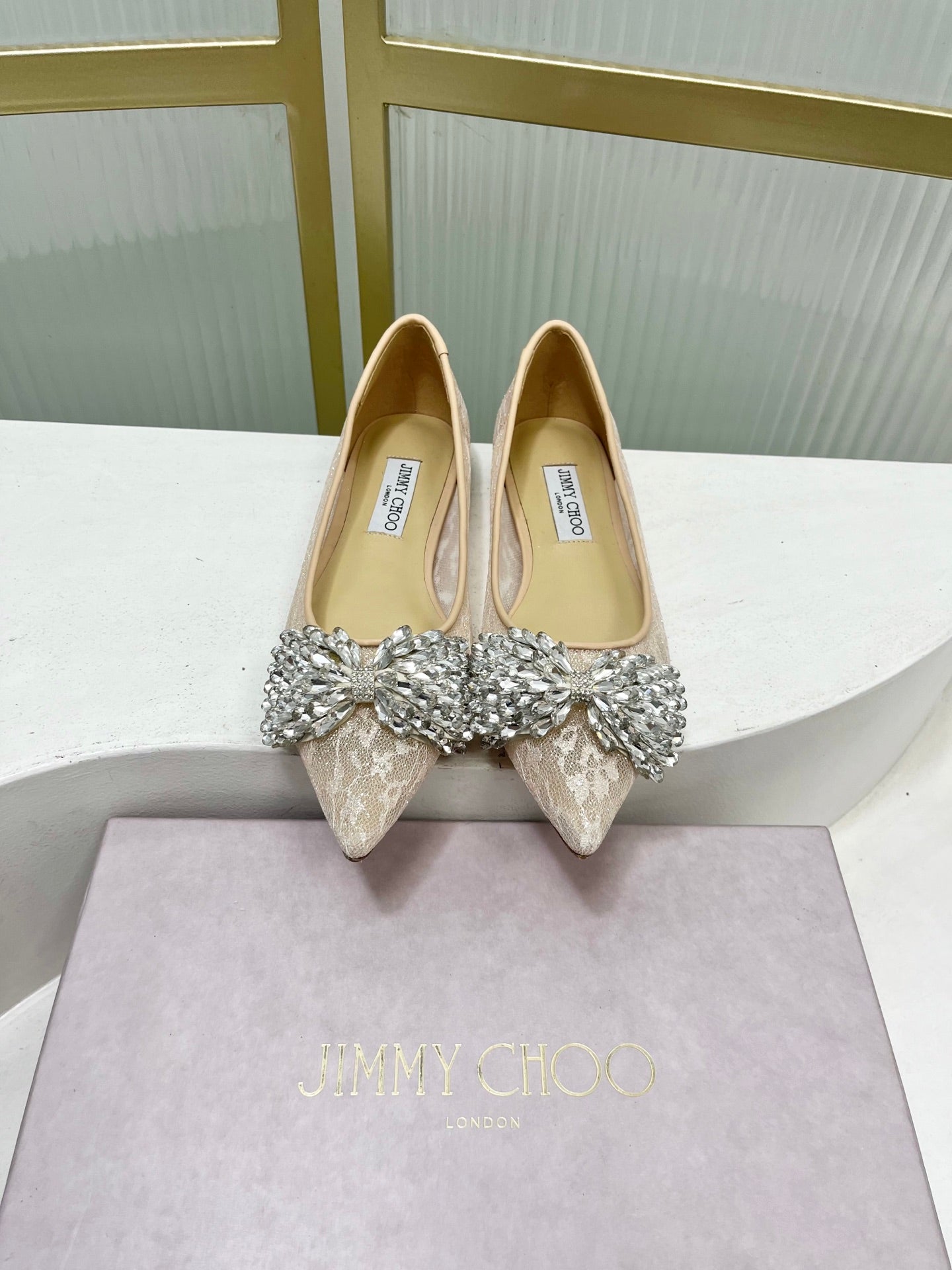 Jimmy 26s Ballet Flats Beige White Imported Lace Sheepskin 605986