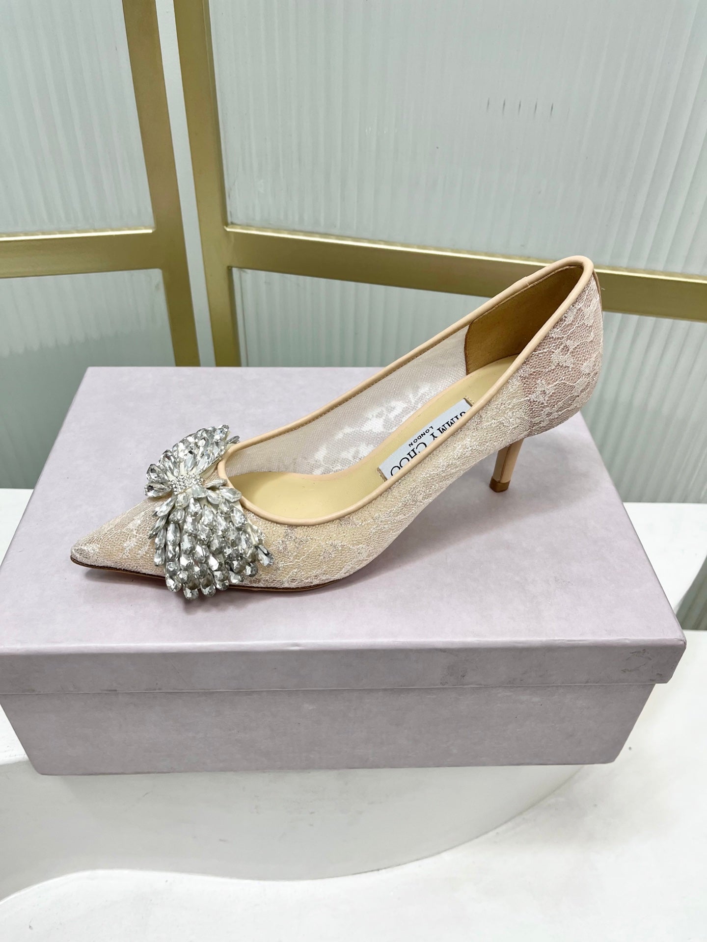 Jimmy 26s High Heels 65 Beige White Imported Lace Sheepskin 605987