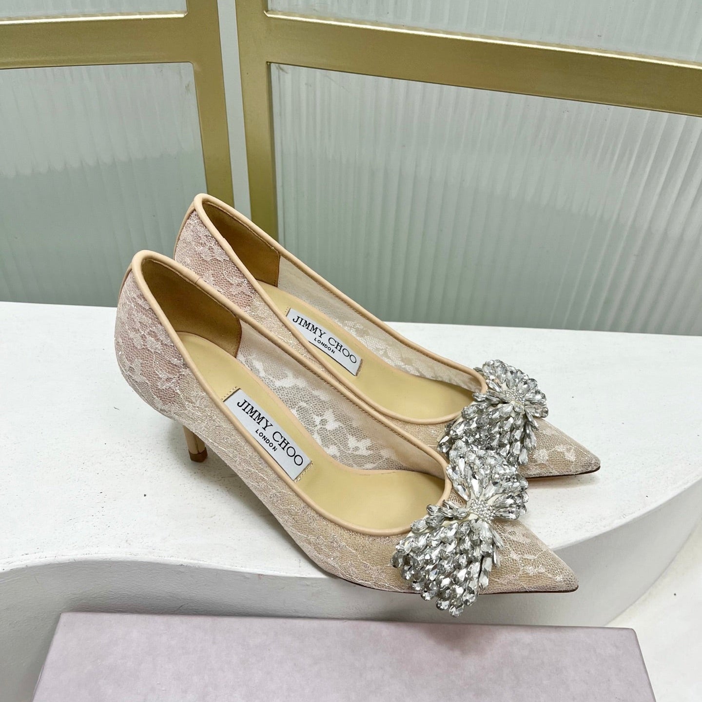 Jimmy 26s High Heels 65 Beige White Imported Lace Sheepskin 605987