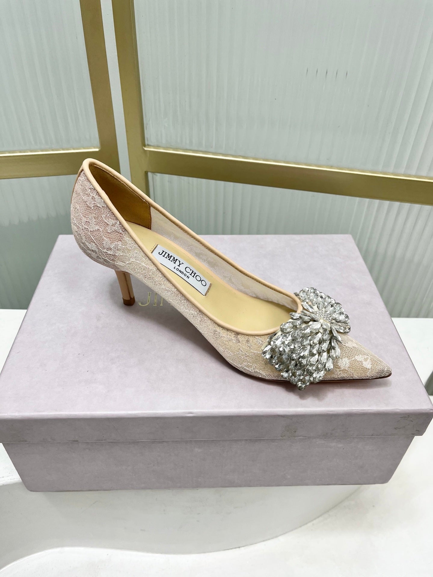 Jimmy 26s High Heels 65 Beige White Imported Lace Sheepskin 605987