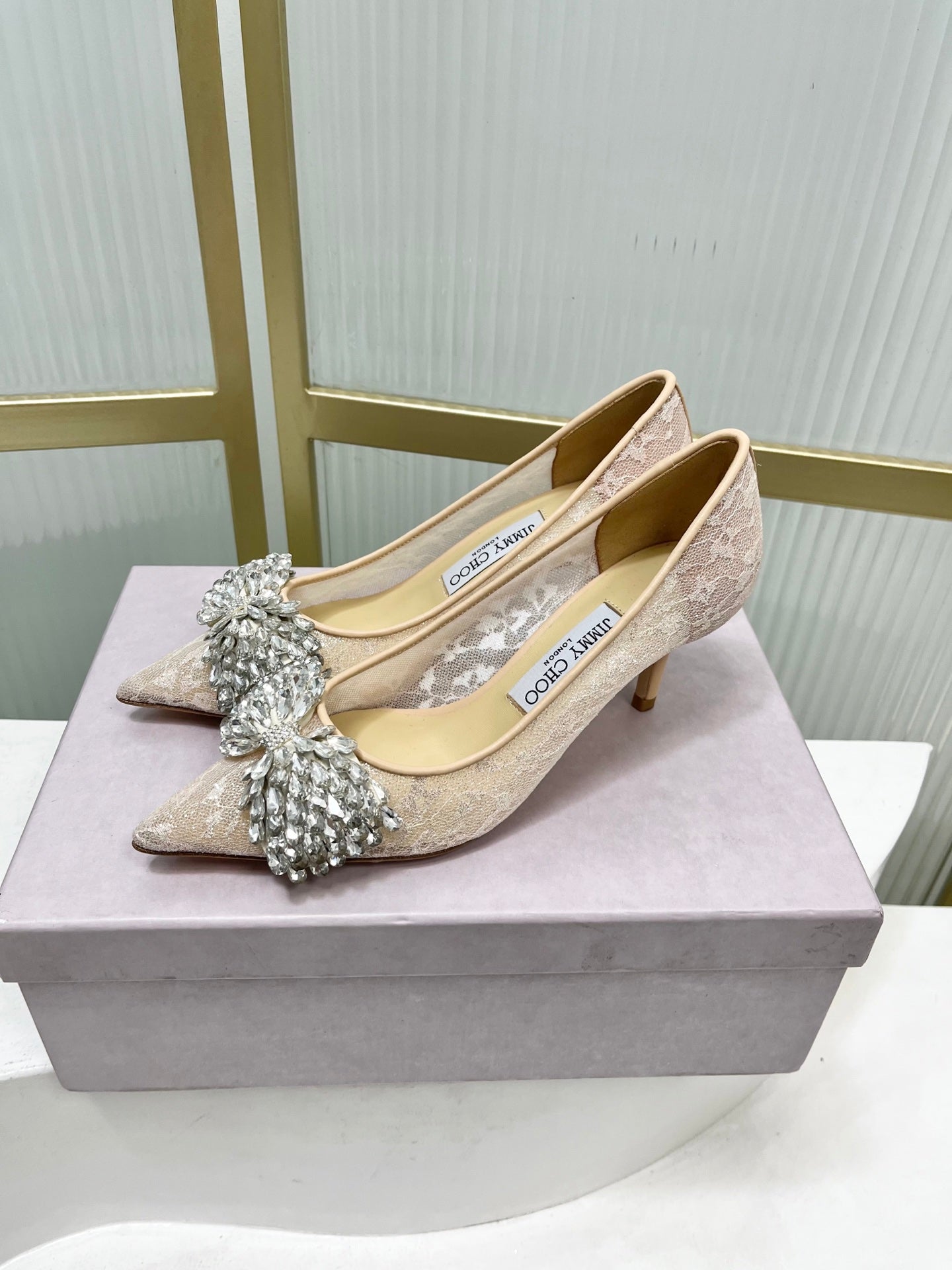 Jimmy 26s High Heels 65 Beige White Imported Lace Sheepskin 605987