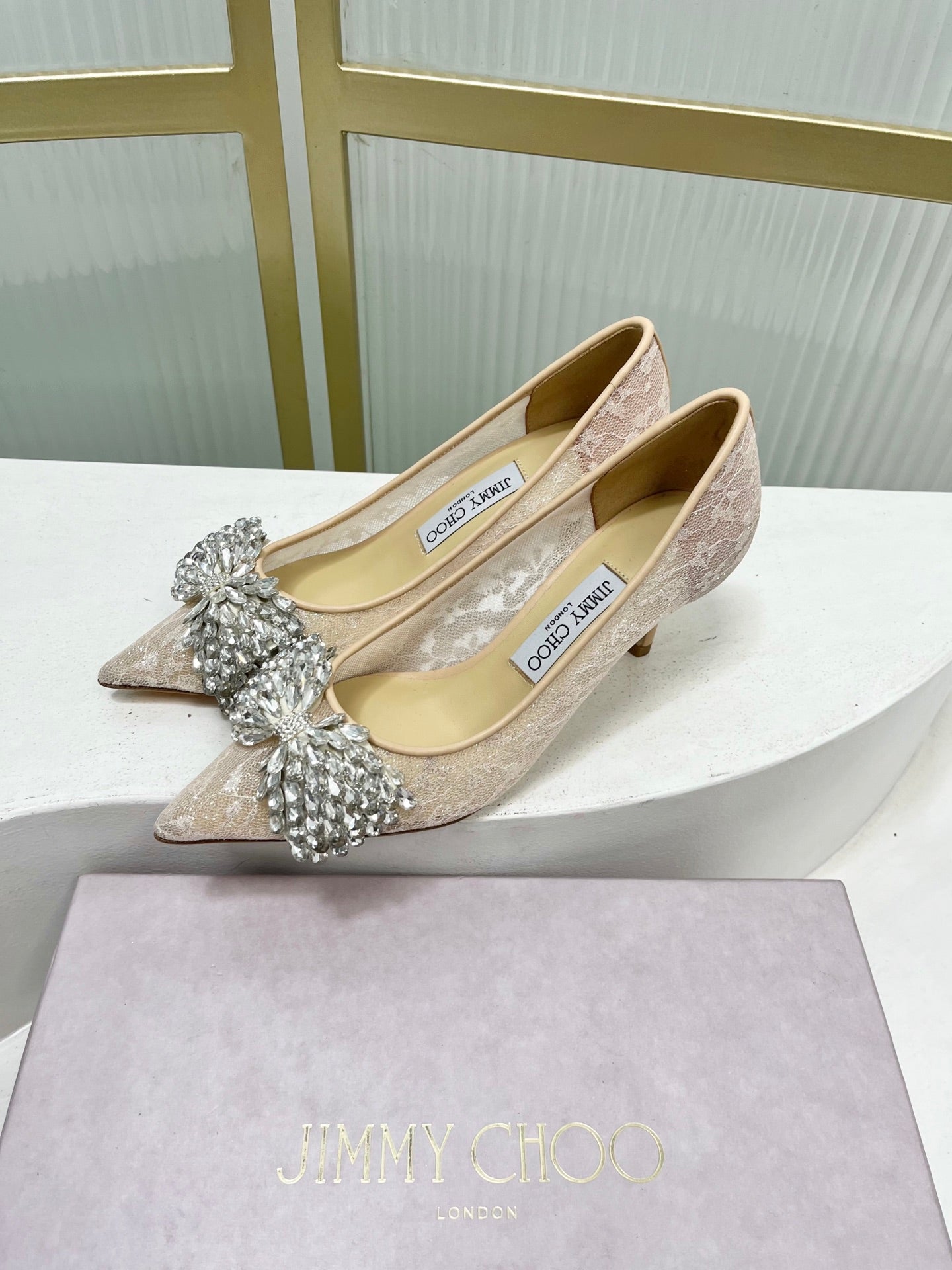 Jimmy 26s High Heels 65 Beige White Imported Lace Sheepskin 605987