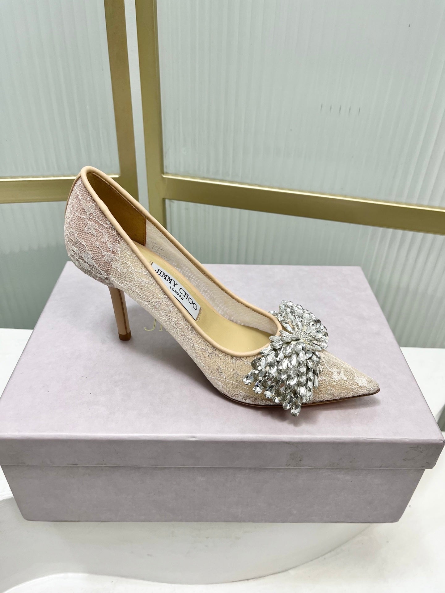 Jimmy 26s High Heels 85 Beige White Imported Lace Sheepskin 605988