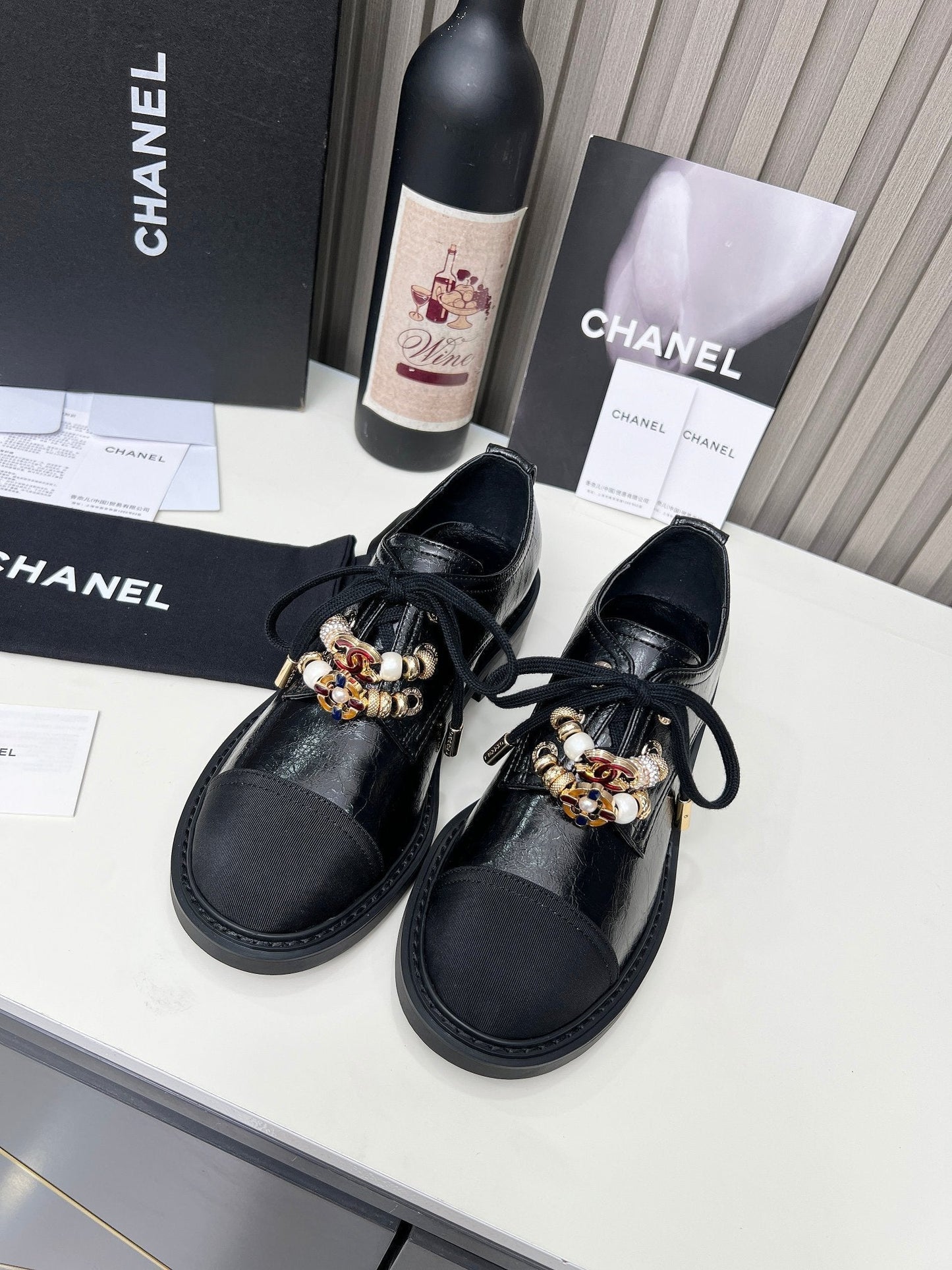 CC Shoe Oxford 50mm In Black Glossy Calfskin And Lycra Fabric 944547