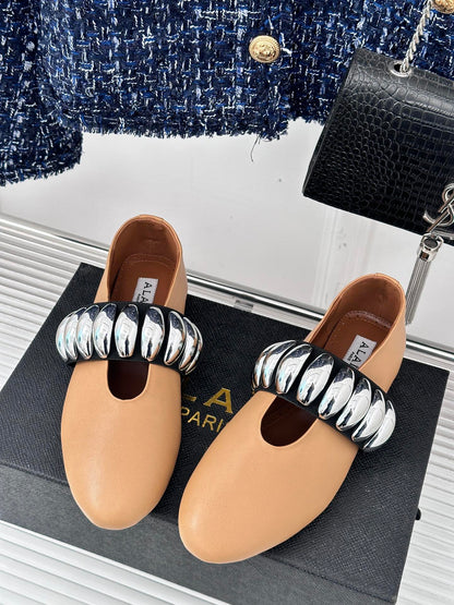 Alaia 25 Mary Jane Jewel Ballet Flats Brown Calfskin 293247