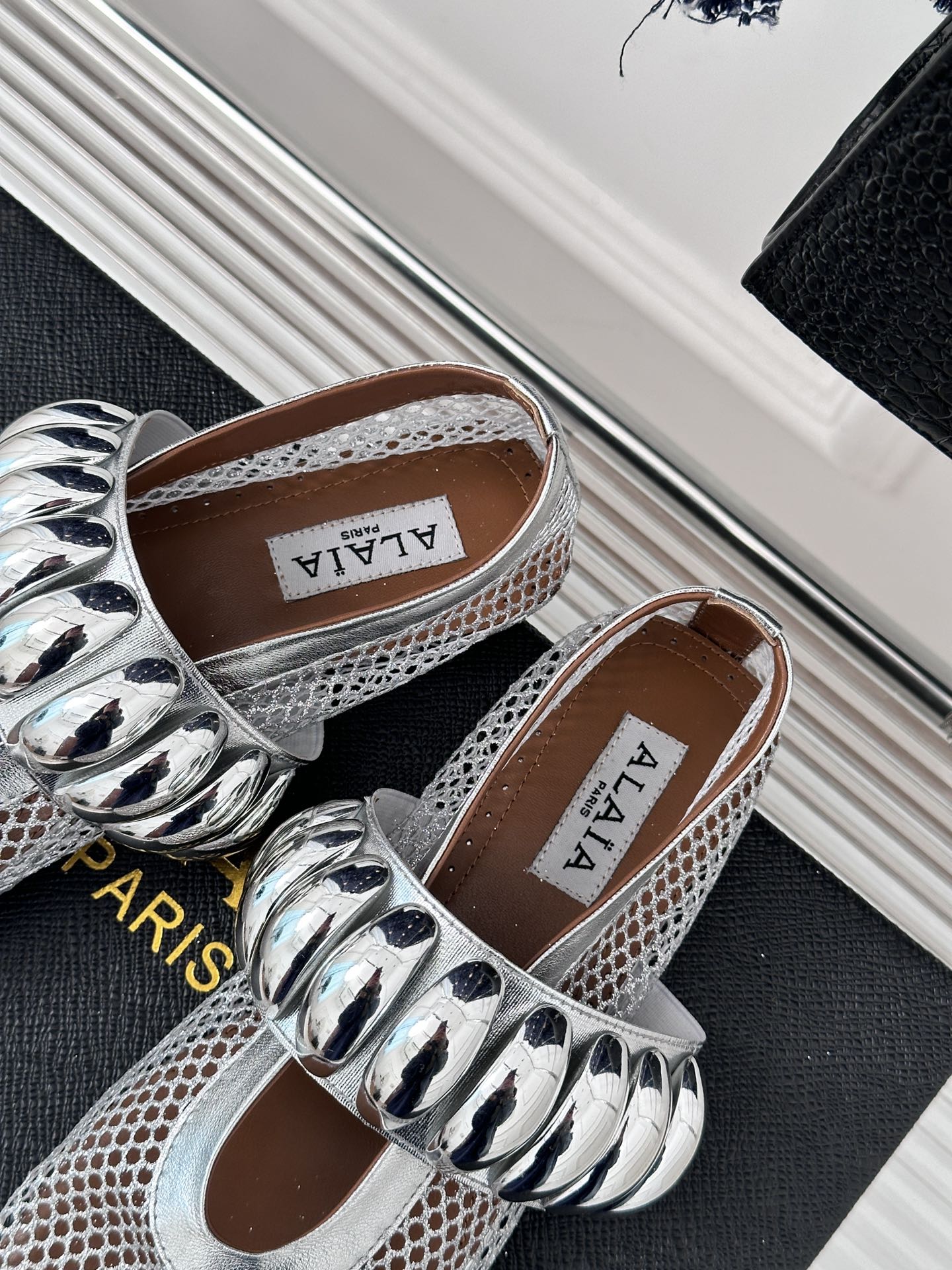 Alaia 25 Mary Jane Mesh Ballet Flats Silver Calfskin 293250