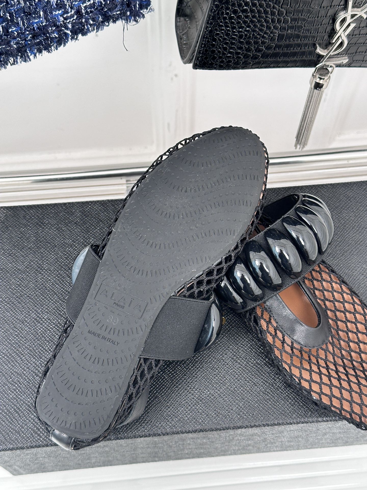 Alaia 25 Mary Jane Mesh Ballet Flats Black Calfskin 293251