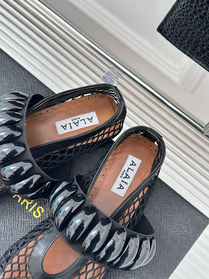 Alaia 25 Mary Jane Mesh Ballet Flats Black Calfskin 293251