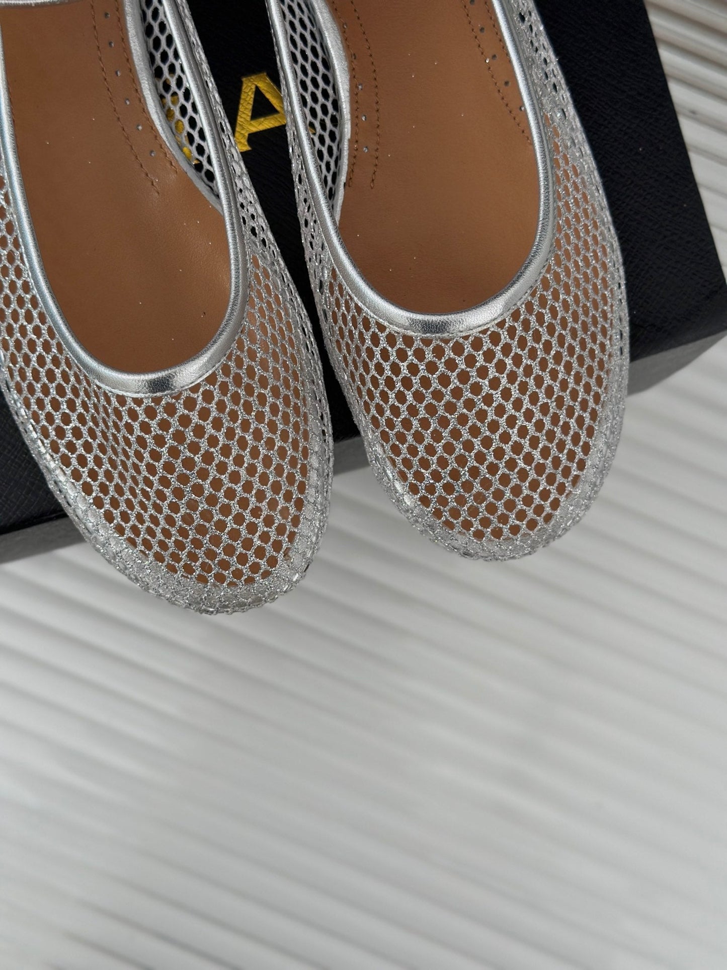 Alaia Mary Jane Ballet Flat Silver Lambskin 293236
